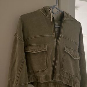 Cropped urban outfitters green sweat jacket, size large, BARELY WORN